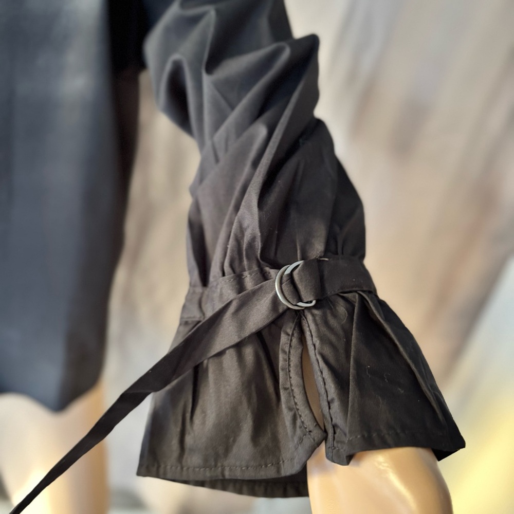 MELLODAY Black Blouse with Crew Neck Bell Sleeves and Tie Front - Picture 4 of 8